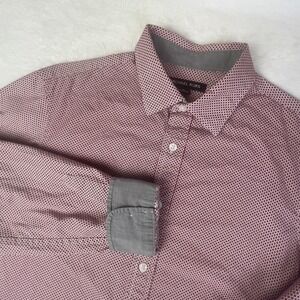Michael Kors Dress Shirt Mens Medium Red Polka Dot Classic Fit Long Sleeve